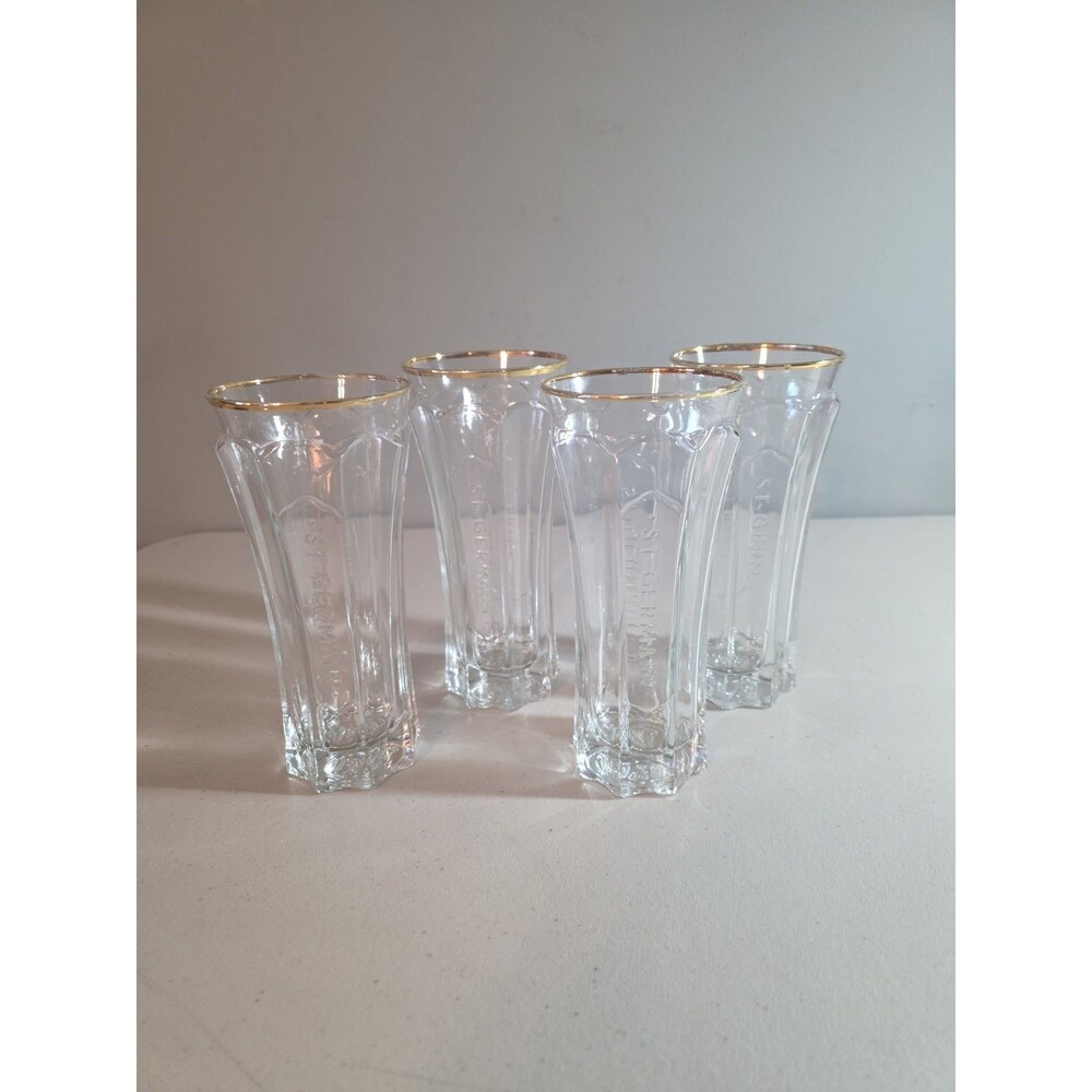 4 - St Germain Tumblers French Elderflower Liqueur Highball Embossed Gold Rim